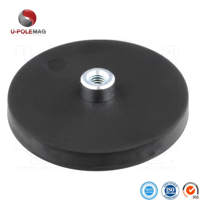 Strong Pull M8 Thread Neodymium Rubber Coated Pot Magnet Industrial Grade Non Slip Mount