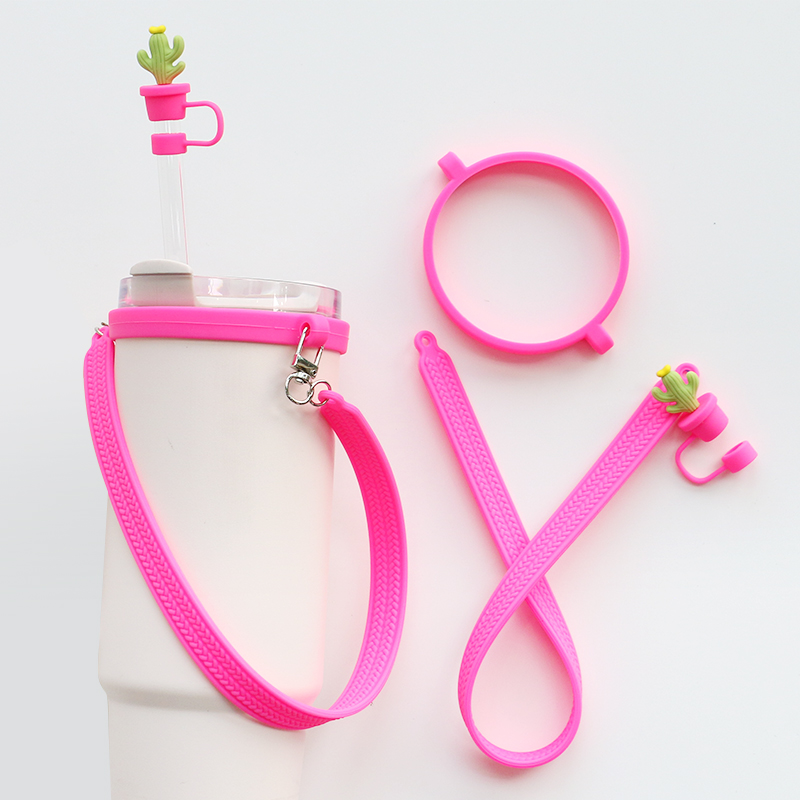 Custom Silicone Bottle Accessories for Bottle Mug Tumblers Gift of 4 Silicone Straw Toppers and Silicone Strap