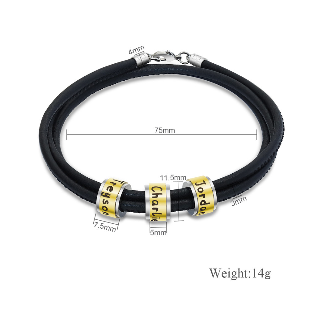 75MM 304 Stainless Steel Leather Mens Engraved Bracelets