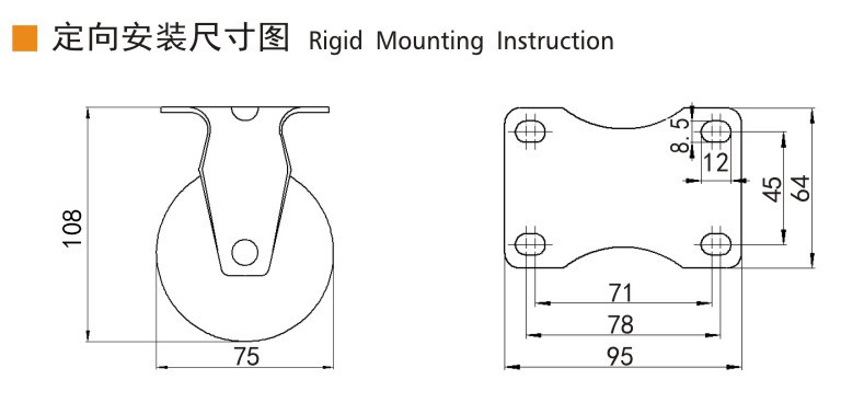 EDL Medium Duty 3inch 150kg Plate TPU Caster by Rigid, Swivel and Brake type