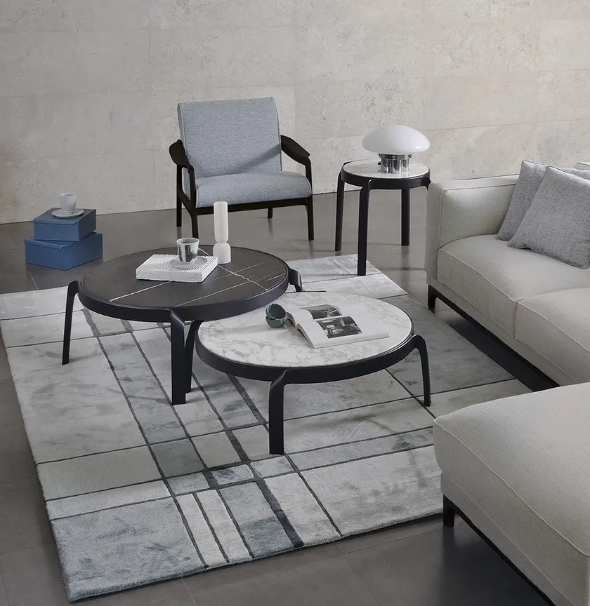 Premium Interior Coffee Side Table With Marble Top Curved Walnut Frame Legs