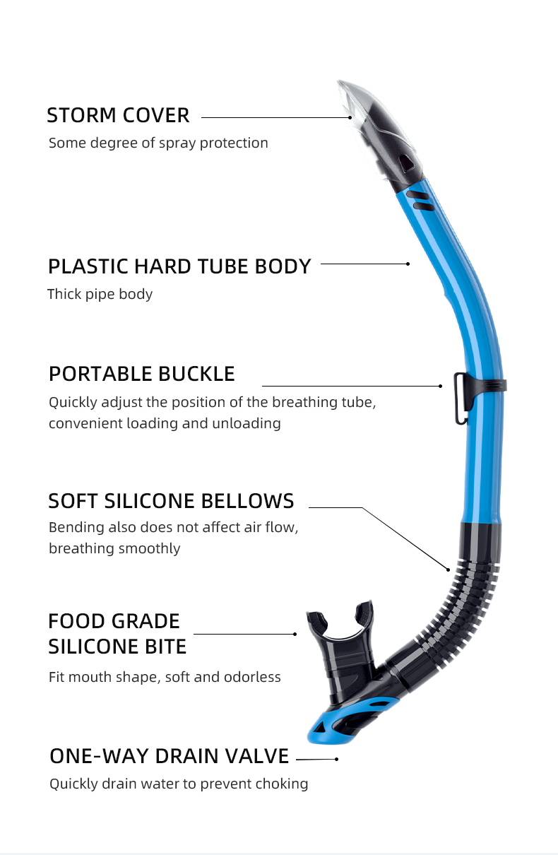 Freediving Scuba Semi Dry Snorkel For Spearfishing Silicone Mouthpiece