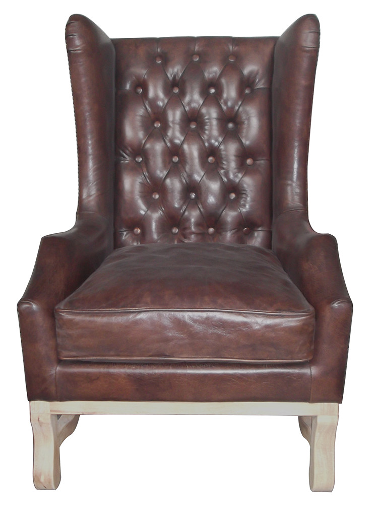 Hotel Living Room Antique Leather Armchairs Chesterfield High Back Armchair