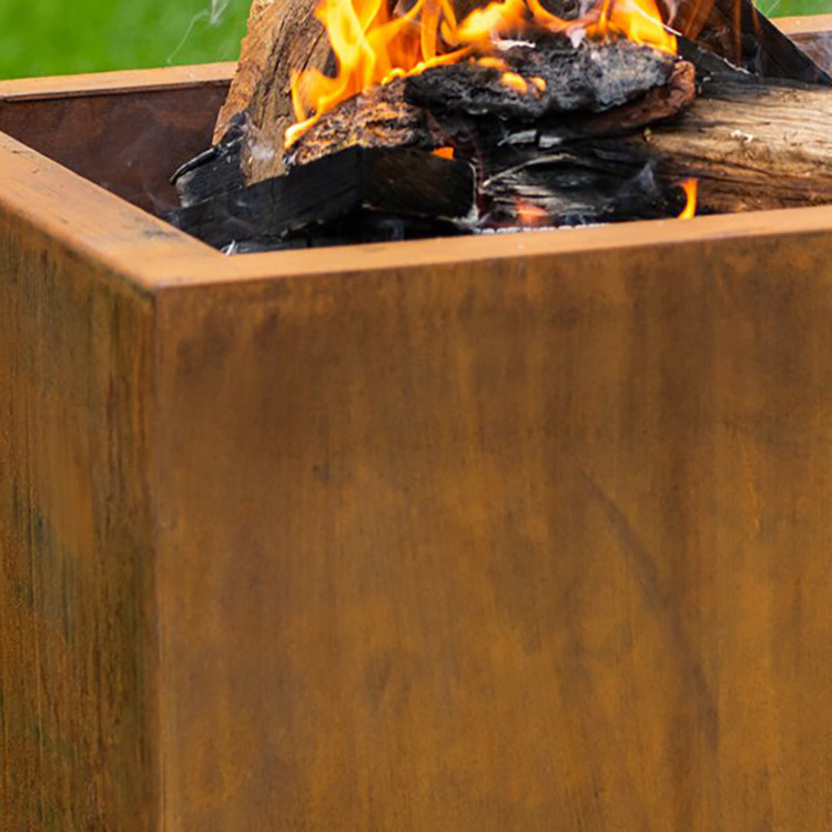 Outdoor Square Shape GN-FP-302 Corten Steel Modern Design Rusty Garden Heater Fire Pits