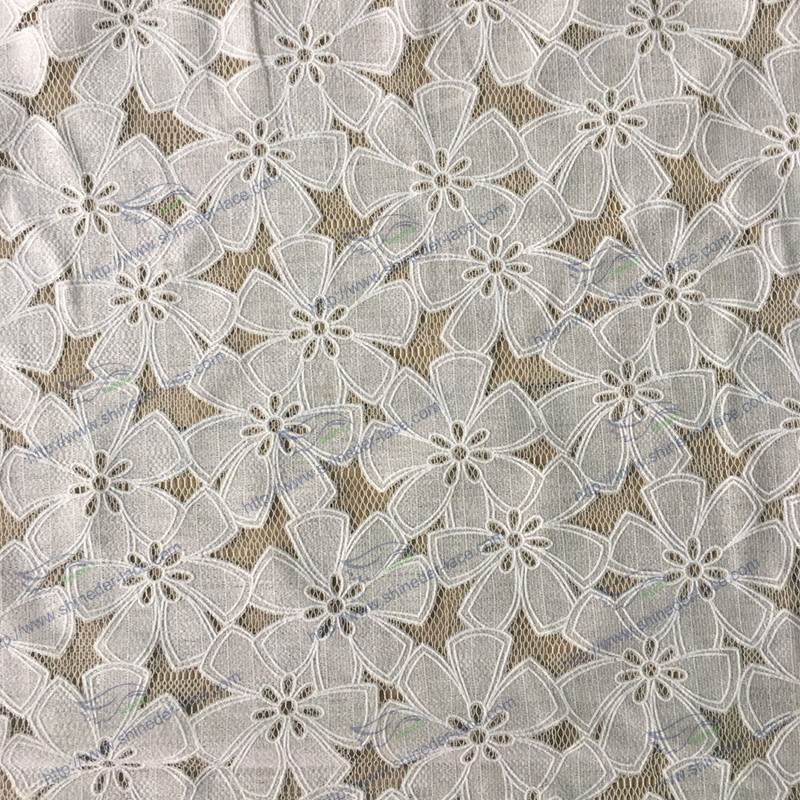 Simple pattern style Cotton & Poly Burned out Lace Fabric use for garment
