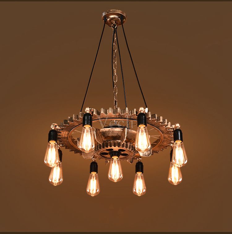 Creative Retro Loft Chandelier Wood Pendant Lamp Restaurant Living Room Dining Room Wheel Chandelier(WH-VP-228）
