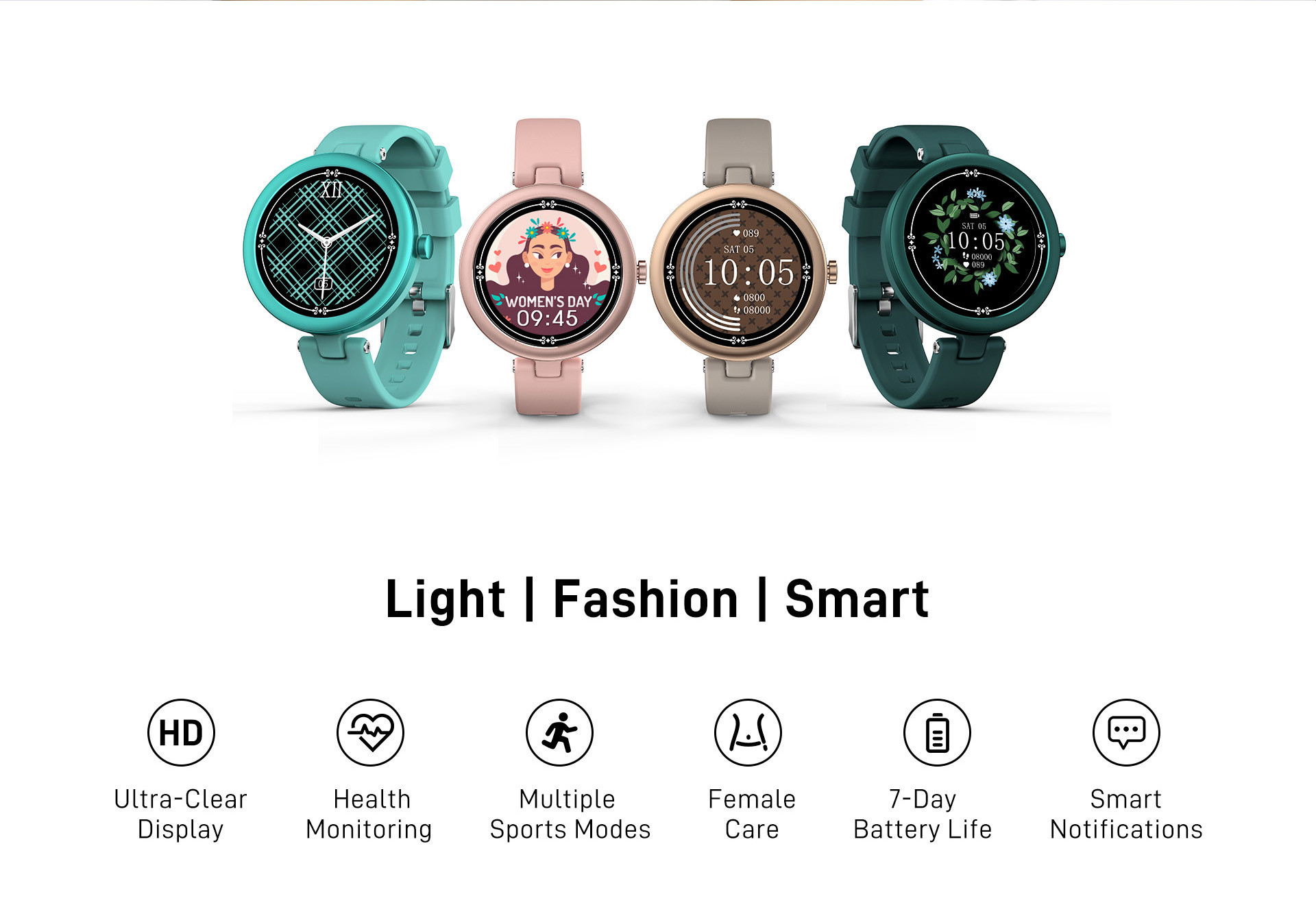 Accurate Step Counting Health Monitor Touch Screen Smartwatch Bluetooth LE 5.0