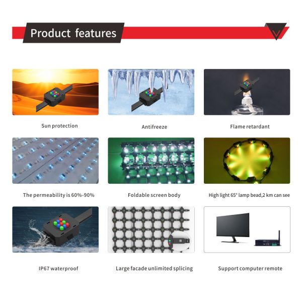 LED Pixel Screen LED outdoor grid screen building glass curtain wall park square display LED grid screen