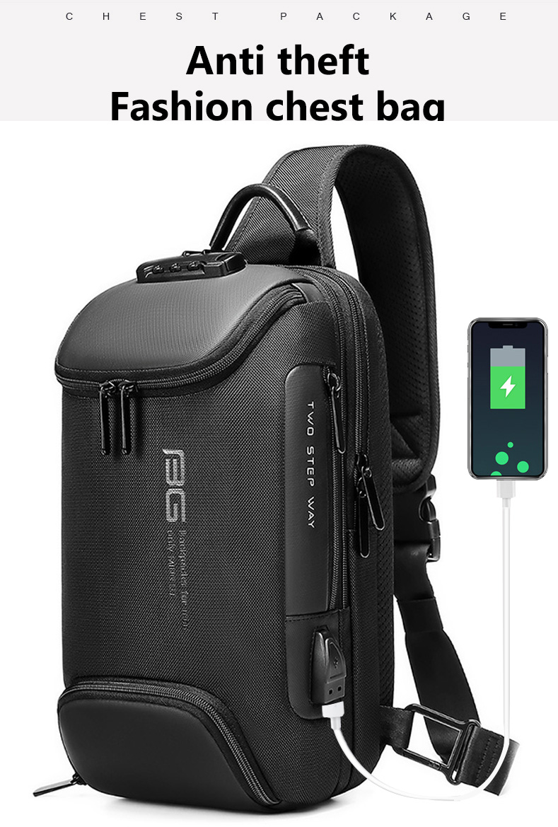 Factory new design usb men fashion travel waterproof portable men shoulder crossbody sling bag