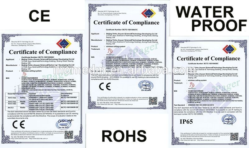 CE certification china wireless waiter calling system water/service/bill/cancel button and 3 groups of XXX digits display