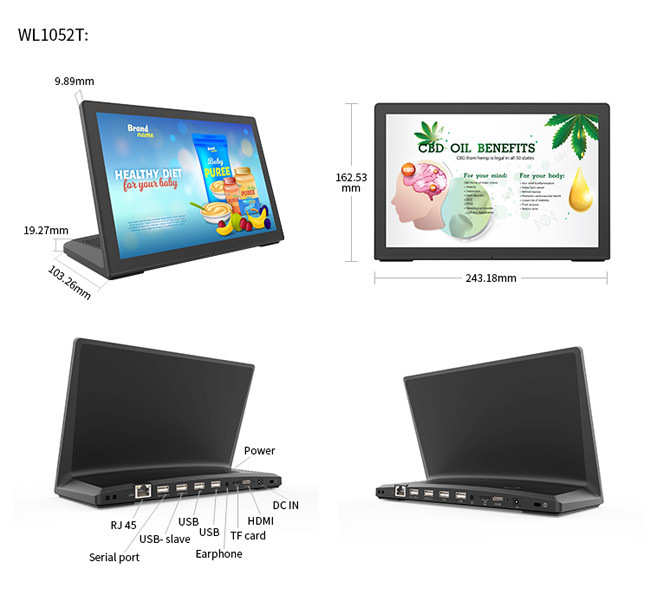 RK3288 Multi Touch LCD Display All In One Pc 1024*600 LCD Digital Signage Panel