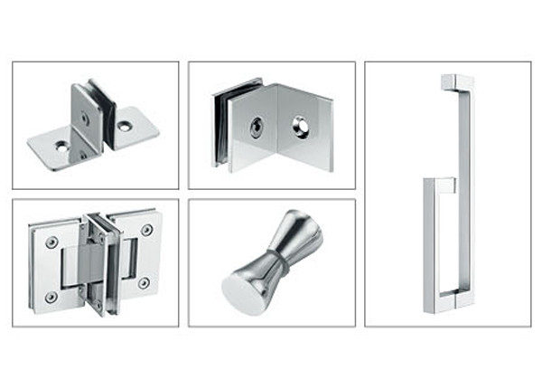 Right Open Adjustable Brass Shower Door Hinges Fix For Flat Tempered Glass