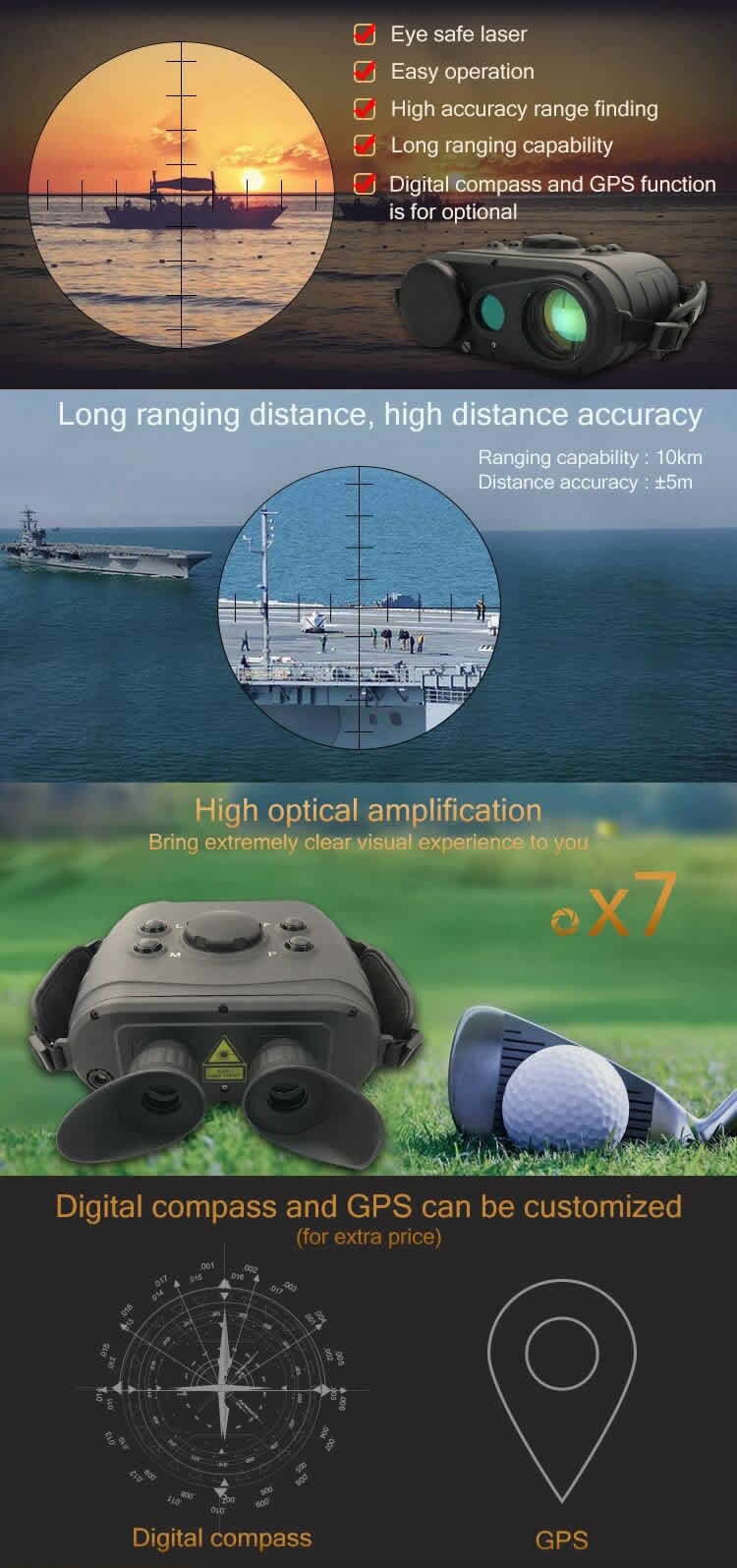 Long Distance Hunting Laser Rangefinder With Digital Compass GPS Night Vision Binoculars