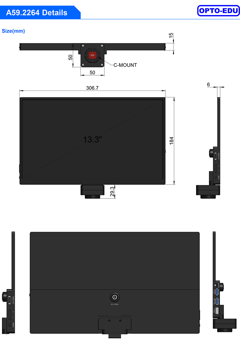 OPTO EDU A59.2264 13.3" LCD Digital Camera HDMI Mouse Measure USB3.0 WIFI 8.0M 4K