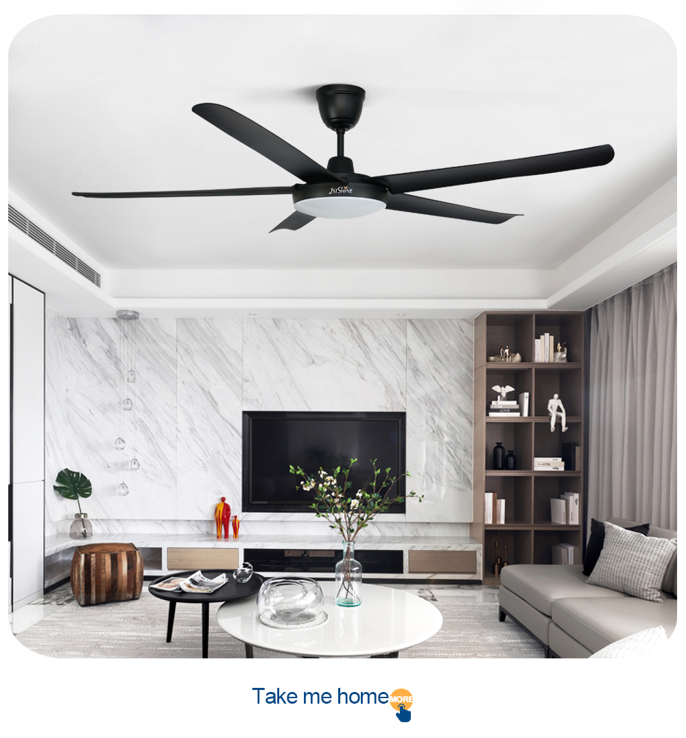 1stshine 6 Speed Silent DC Motor Ceiling Fan with 5 Black Plastic Blades and LED Light