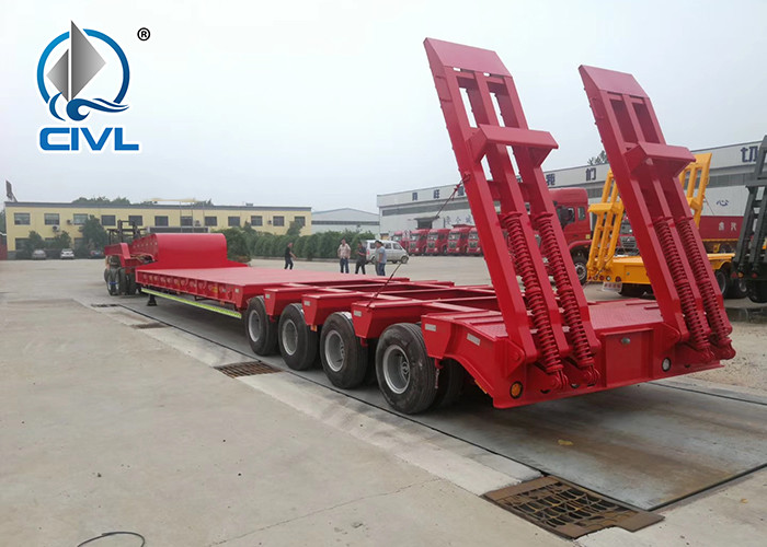 Flatbed Manual Semi Trailer Trucks 4 Axles with Four Double Air Chamber