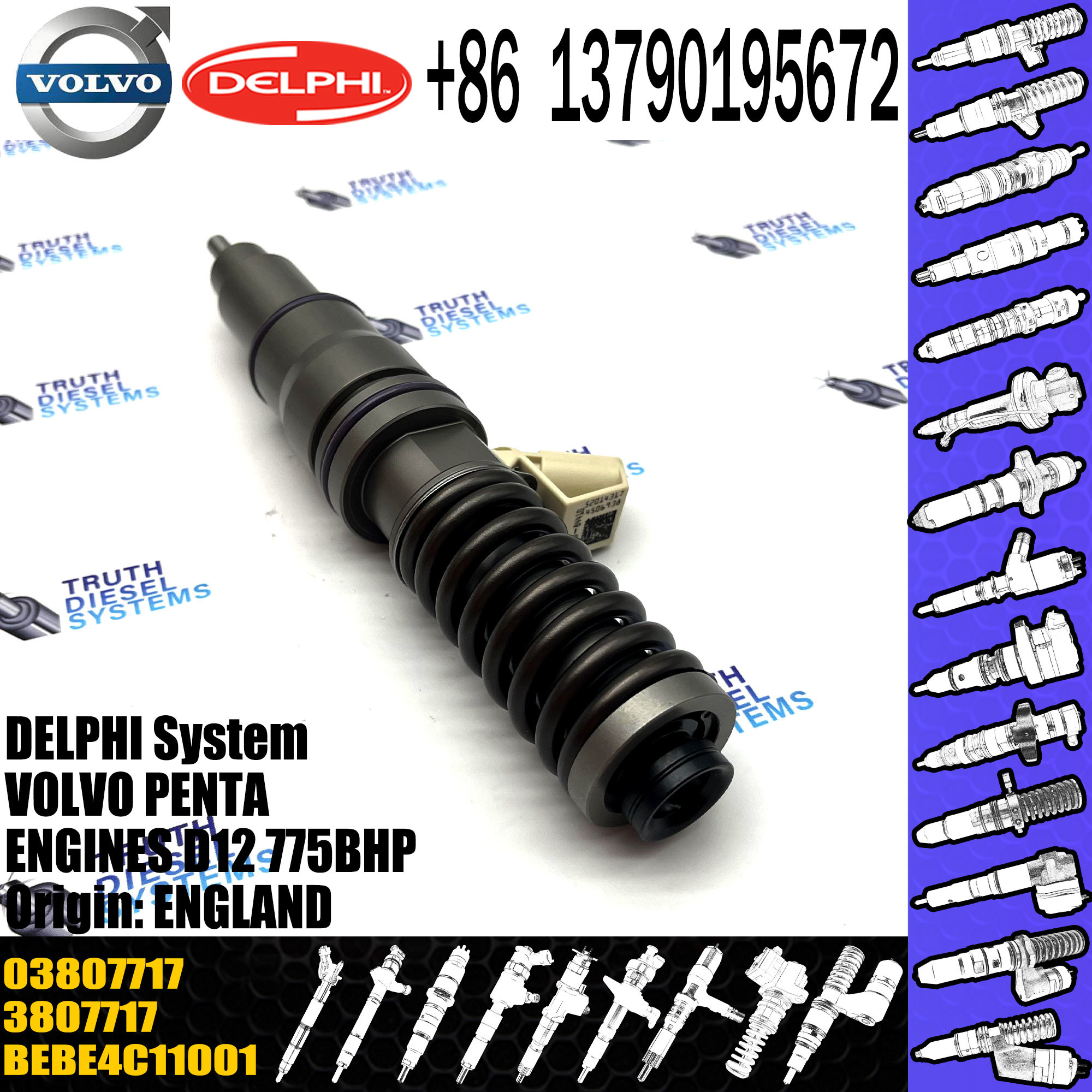 New Diesel Fuel Injector BEBE4C11001 03807717 03807717 For VOL PENTA Engine D12 775BHP