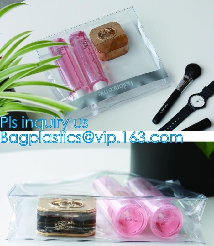 Eco-friendly Red Clear Slider Zipper PVC Cosmetic Make Up Bikini Bag, pvc zipper lock slider bag
