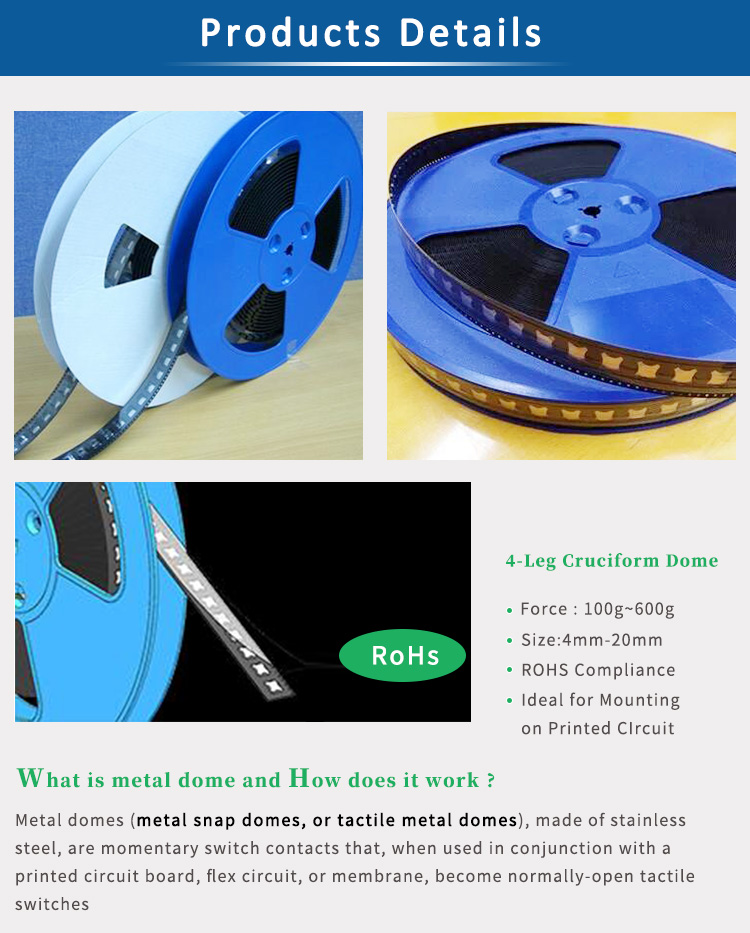 Four Legged Metal Snap Domes Surface Treatment Stainless Steel On Top / Reel