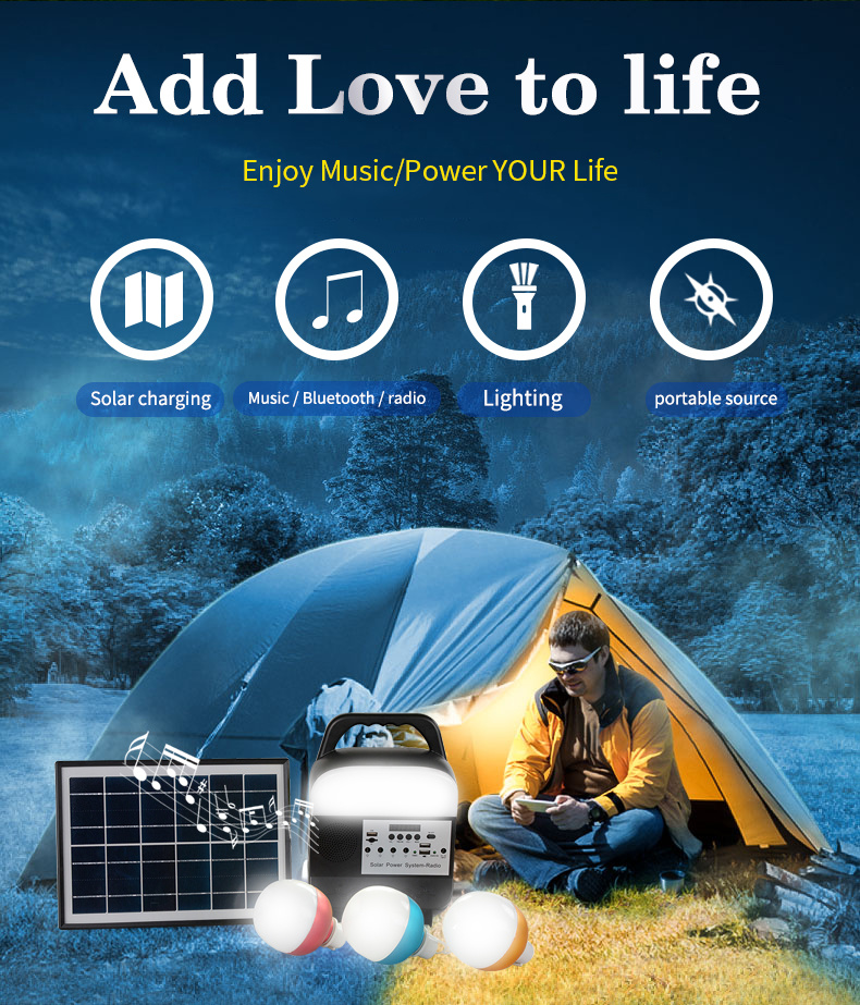 Small Solar Lighting System Outdoor Emergency with Radio Bluetooth Speaker Mobile Power Lamp