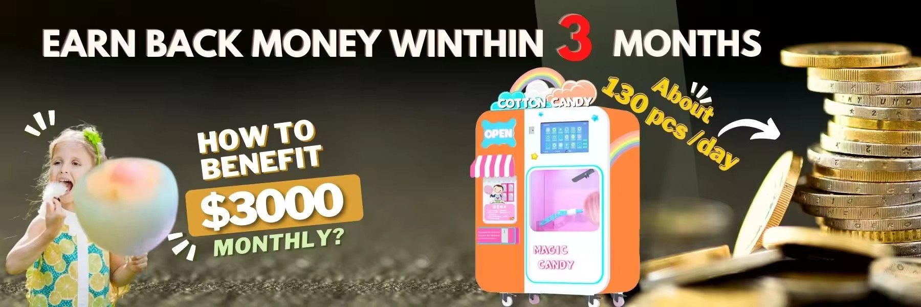 New Vending Machine 2024 Professional Intelligent Automatic Cotton Candy Vending Machine With Advertising Screen