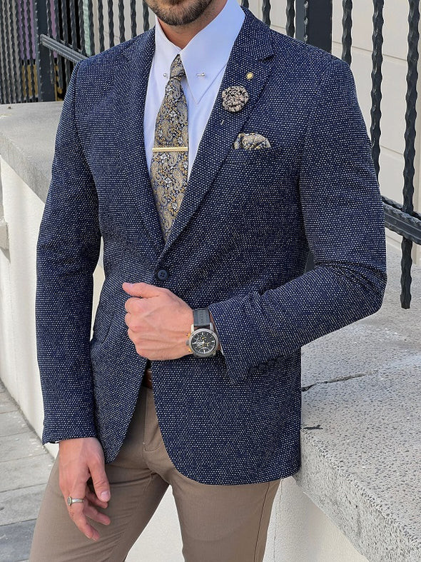 Blue Slim Fit Notch Lapel Blazer