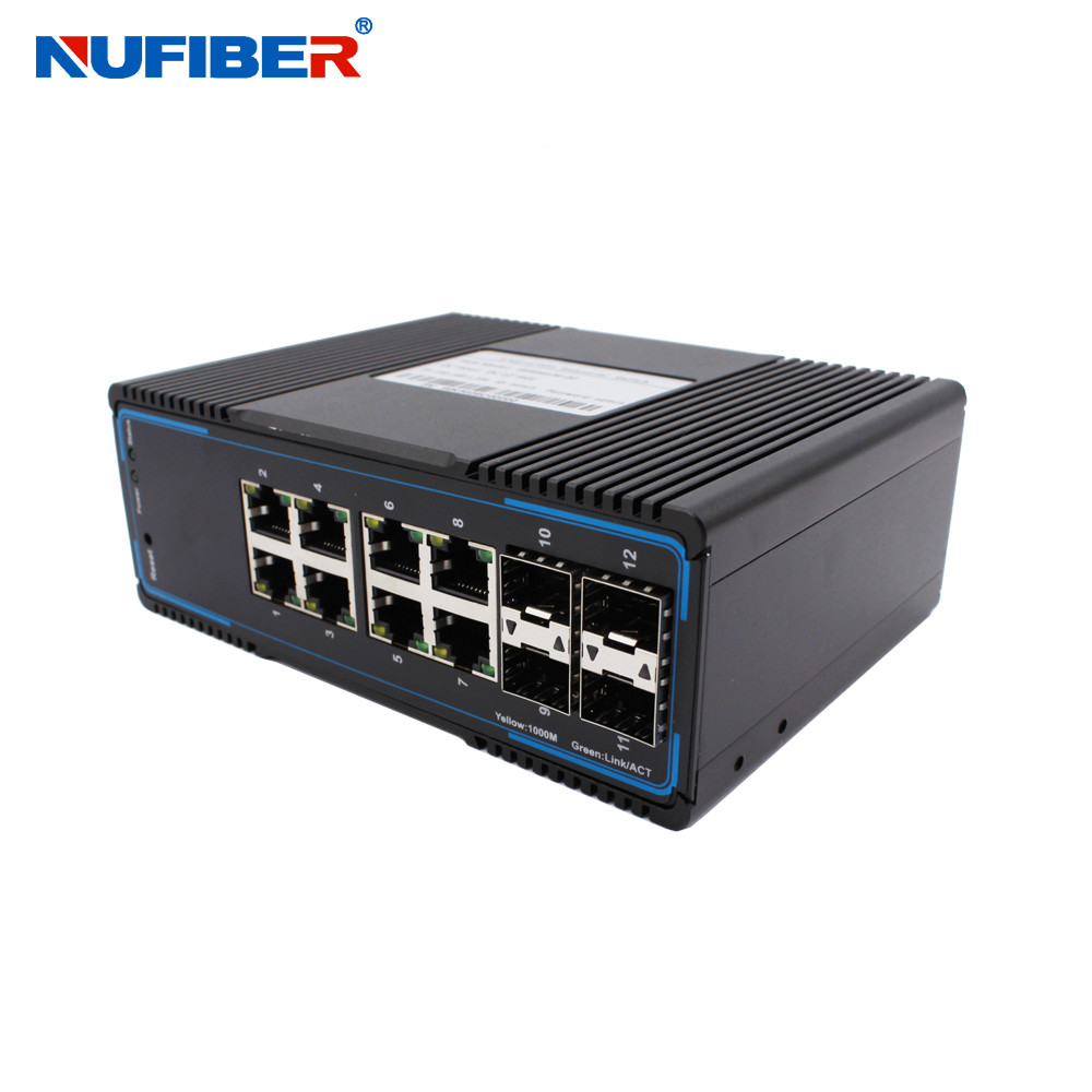 Din Rail Mount Managed Industrial SFP Switch 4x1000M To 8x10/100/1000M Aluminium Alloy Managed Industrial Switch