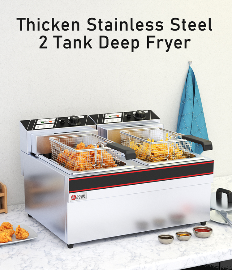 220V/110V Commerical Counter Top Stainless Steel Electric Double Tank Double Basket Deep Turkey Fryer 21 KG