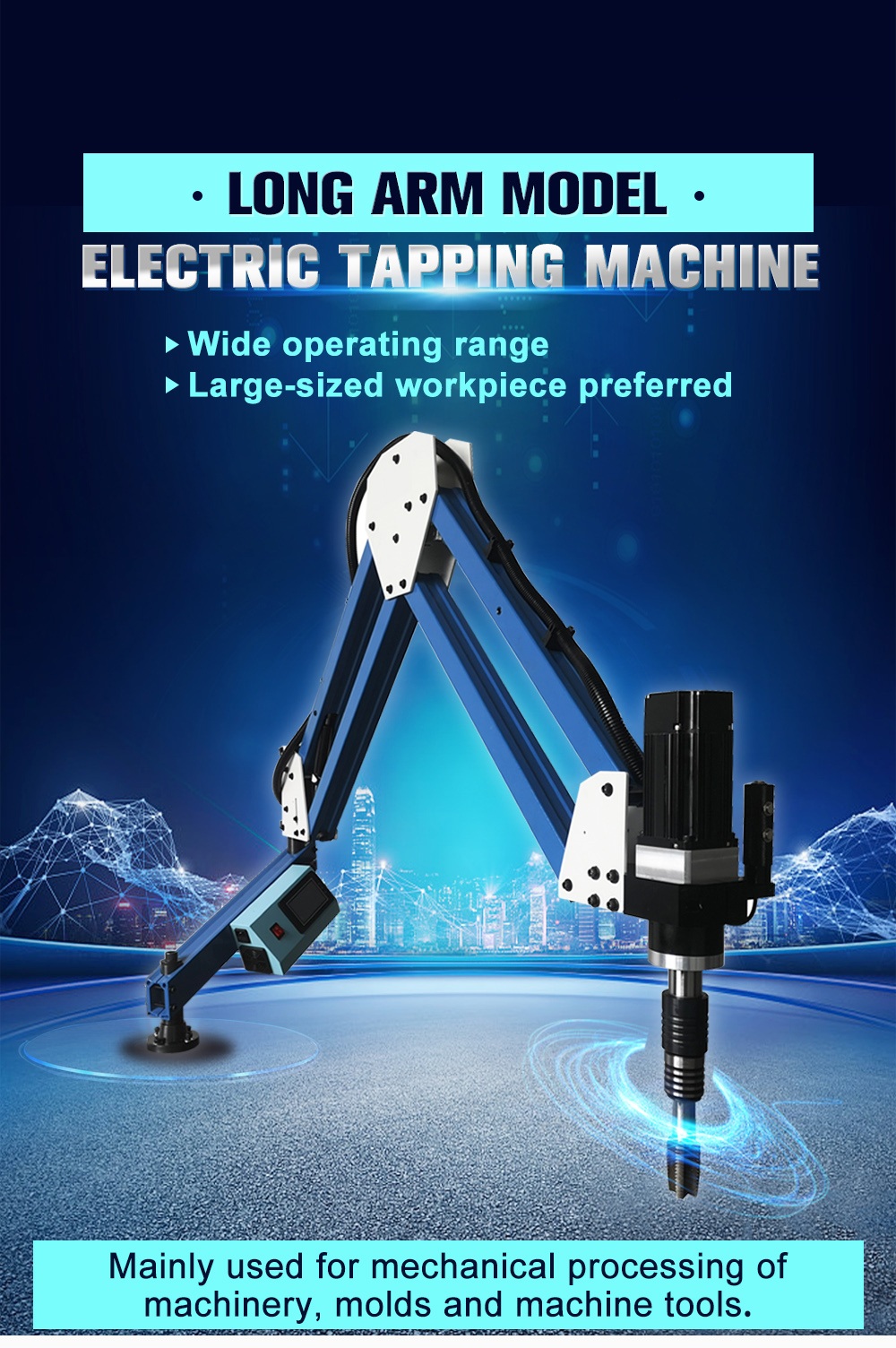 1900mm Long Arm Electric Tapping Machine,M6-M24,Touch Screen,360° Angle Tapper