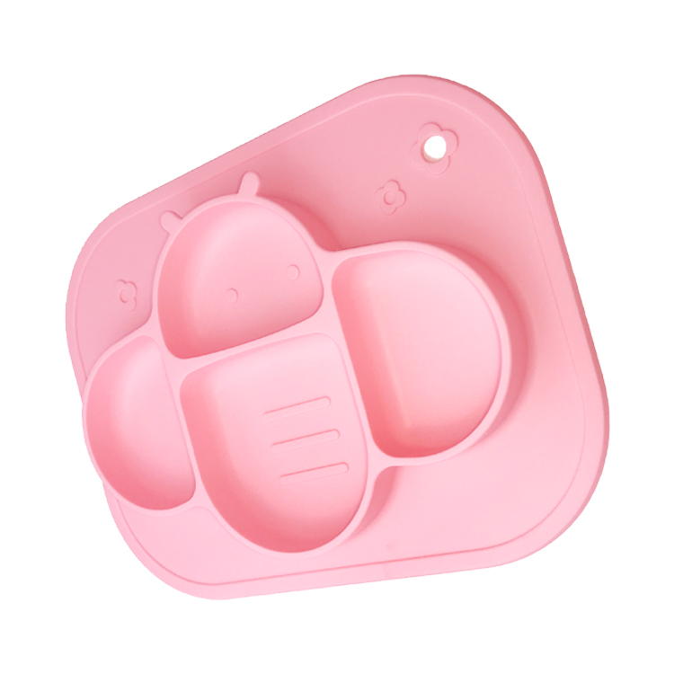 Non Toxic Silicone Baby Tray Bee Shape BPA Free Divided Suction Plate Customized