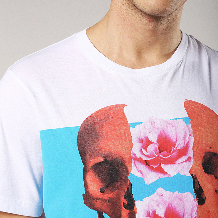 Custom White Summer Men T Shirt Digital Printing Skull Style O Neck 100% Cotton
