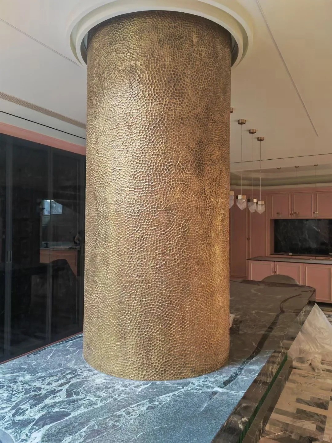 laser cut decorative textured sheet metal hammered stainless steel cylinder/Pillar