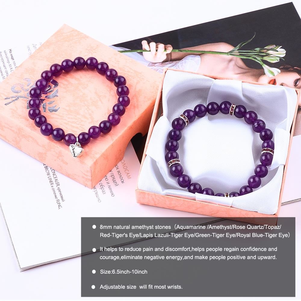 Round Shape Purple Gemstone Amethyst Bead Bracelet 4/6/8/10/12mm