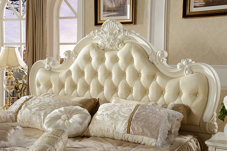 2017 newest Classic French style wooden soft leather bed