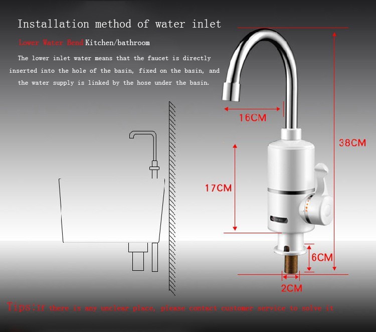 SS Electric Heating Water 360 Degree Rotating Kitchen Faucet 2000W 3000W