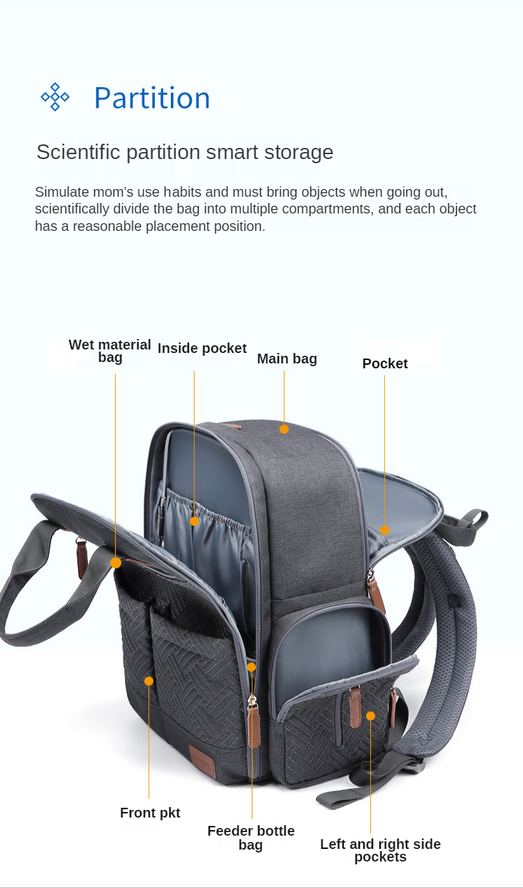 23L Embroidered Large Capacity Diaper Bag Backpack 0.9kg
