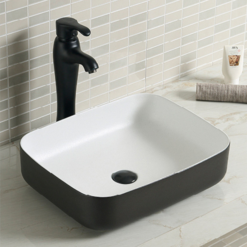 Solid Smooth Counter Top Bathroom Sink Ceramic Easy Maintain Rectangular Wash Basin