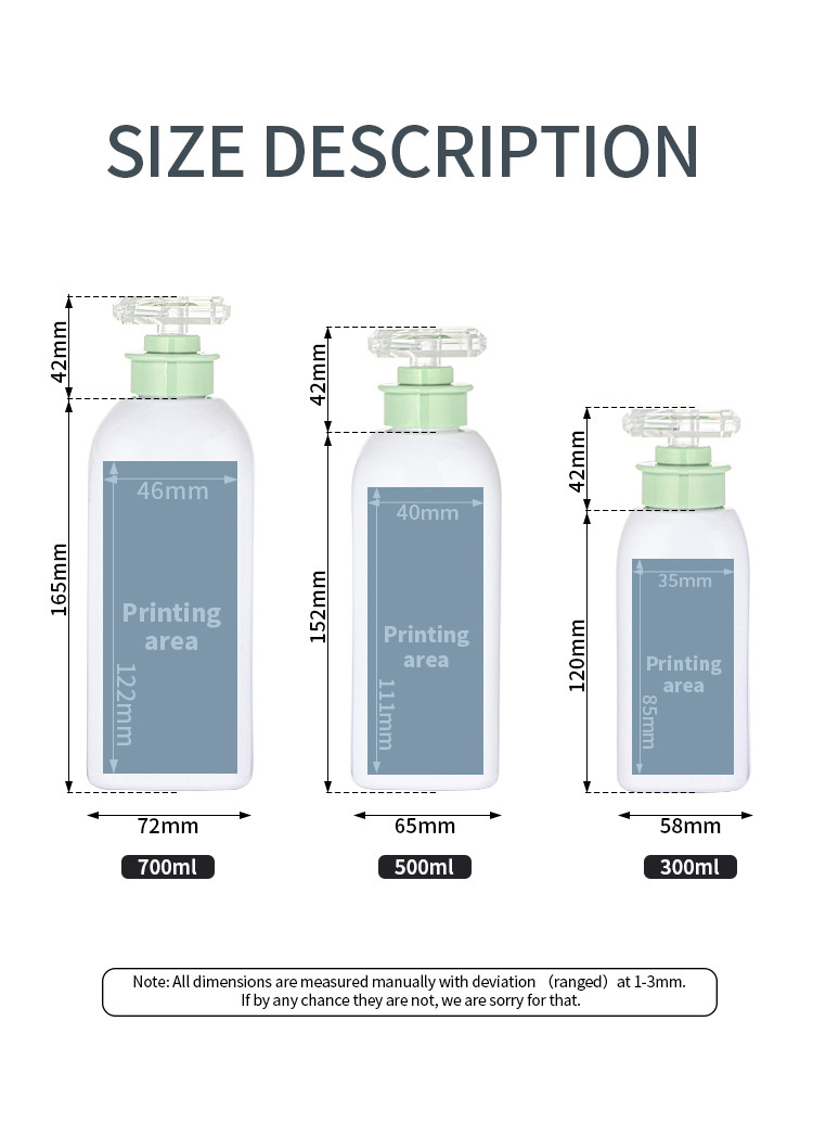 Refillable Custom 300ml 500ml 700ml Green Hair Extension Plastic Body Wash Lotion Shower Gel Bottle