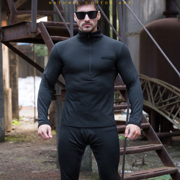100% Polyester Thermal Military Combat Uniform Underwear Set Square Grid Shake Grain