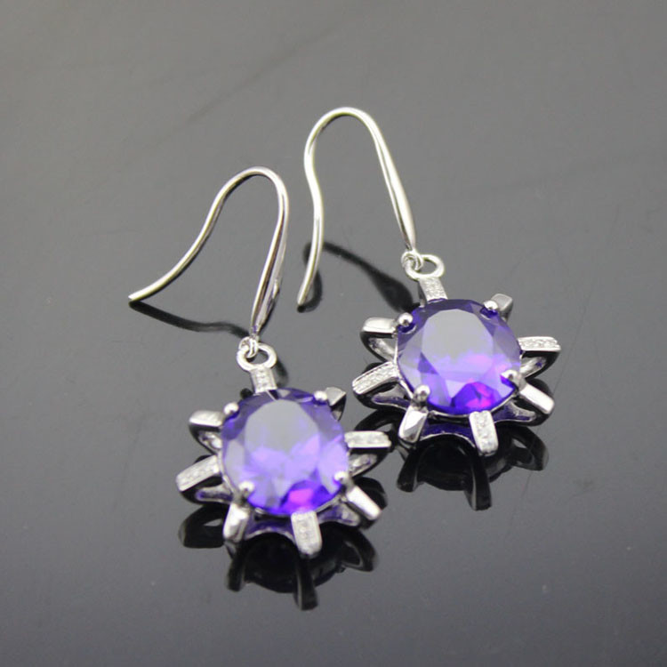 925 Sterling Silver Oval Champagne Cubic Zirocnia Dangle Earrings(E06J)