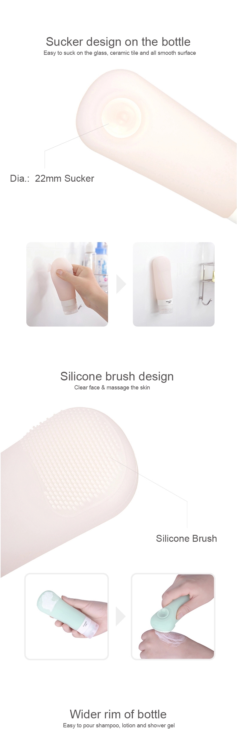 Squeezable Silicone Travel Bottles Set With Suction Cup