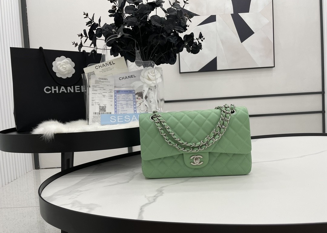 Ball Caviar Womens Chain Bag Calf Skin Inside Suede 25cm Length