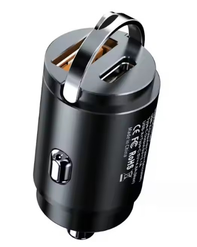 Metal Sliver Pull Ring USB Car Charger PD 30W Super Fast Car Charger QC 3.0