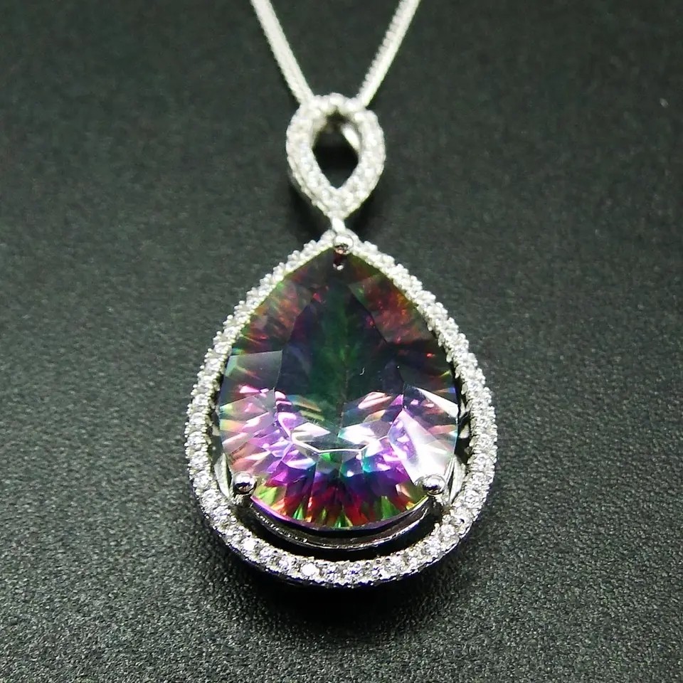 Women's Jewelry Pear Cutting Green Spinel Round White Cubic Zirconia 925 Sterling Silver Fine Jewelry
