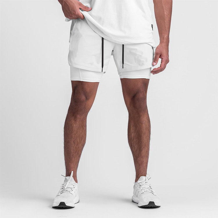 2 In 1 Double Layer Sports Mens Gym Shorts Custom LOGO 5 Inch Fitness Workout Shorts