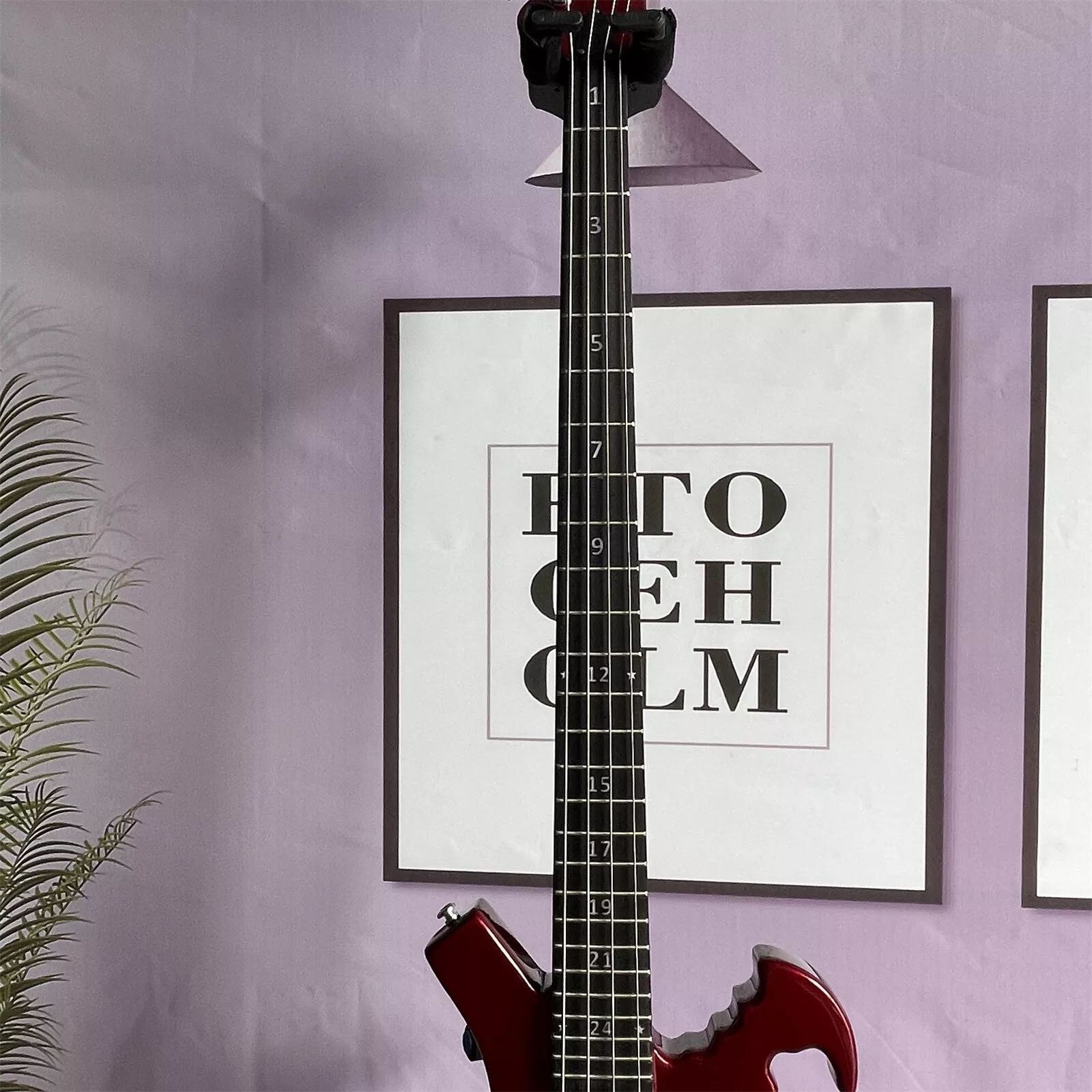 Custom 4 Strings Irregular Special Body Shape Electric Bass Guitar in Metallic Red ​Color Solid Body Maple Neck