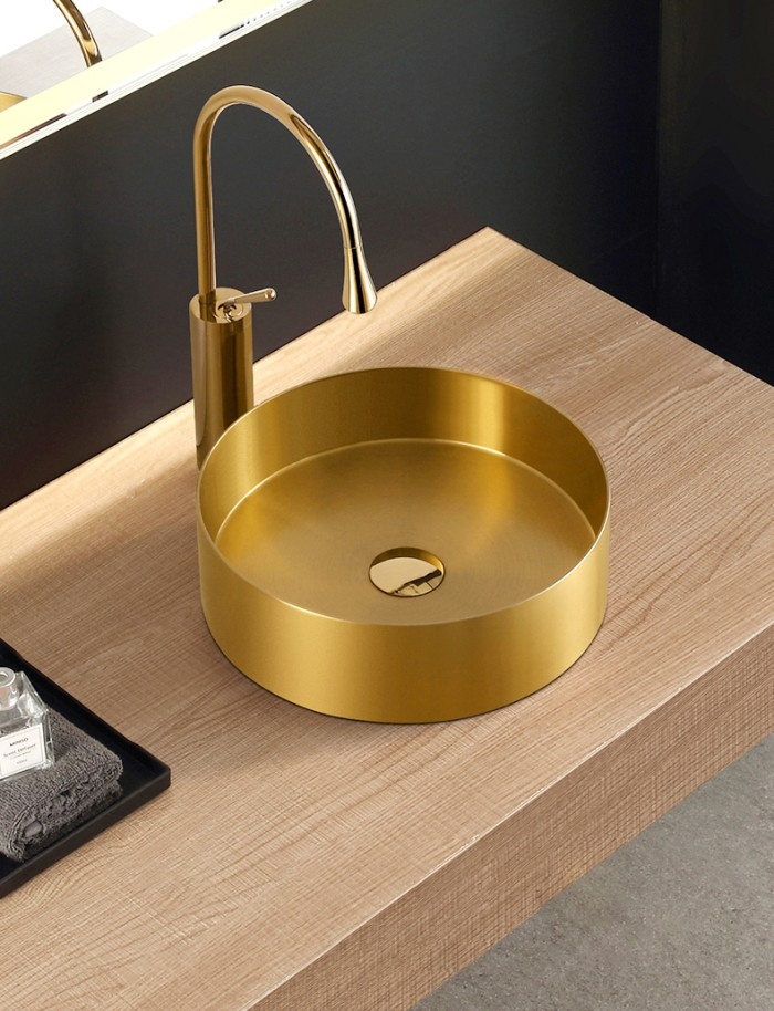 Gold Basin Bathroom Stainless Steel Sink , Combo Artistic Vessel Sink Washing Bowl Set