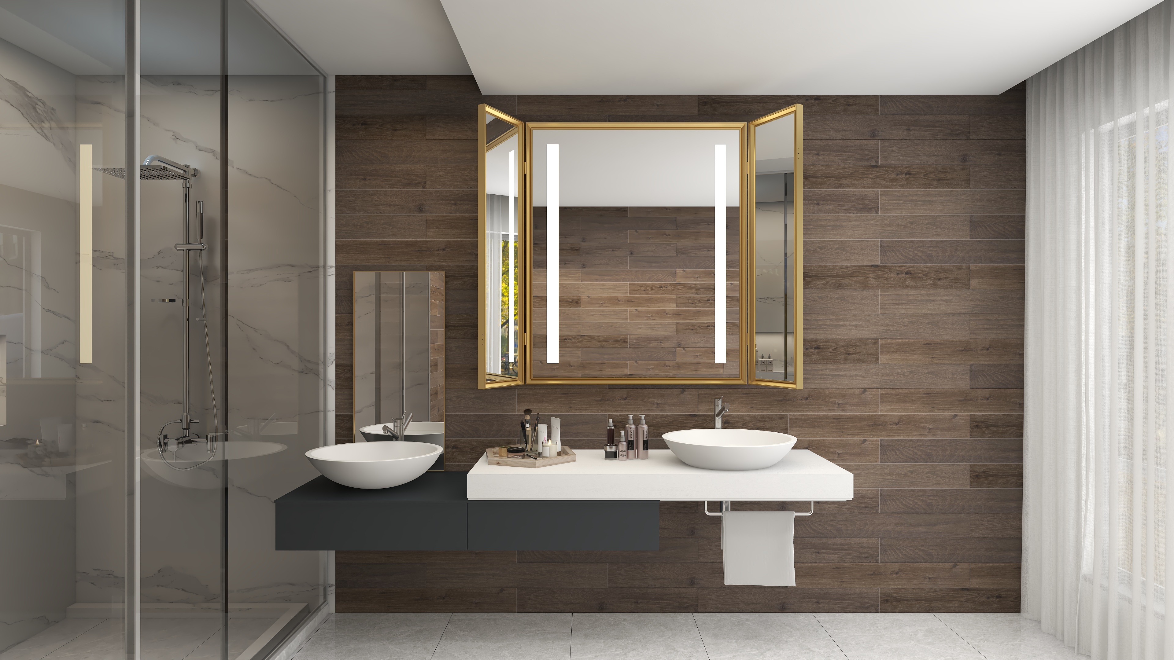 Magnifying LED Clock Display Mirror Light for Custom Design Finishing in Hotel Bathroom