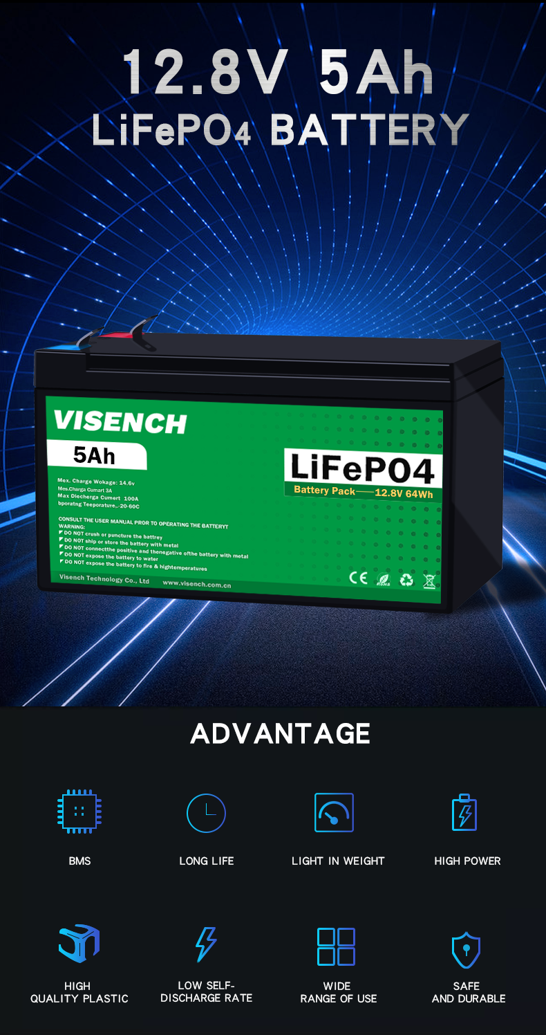 Visench Direct factory high quality 12v 5ah solar battery lithium Li-Ion Energy Storage Battery