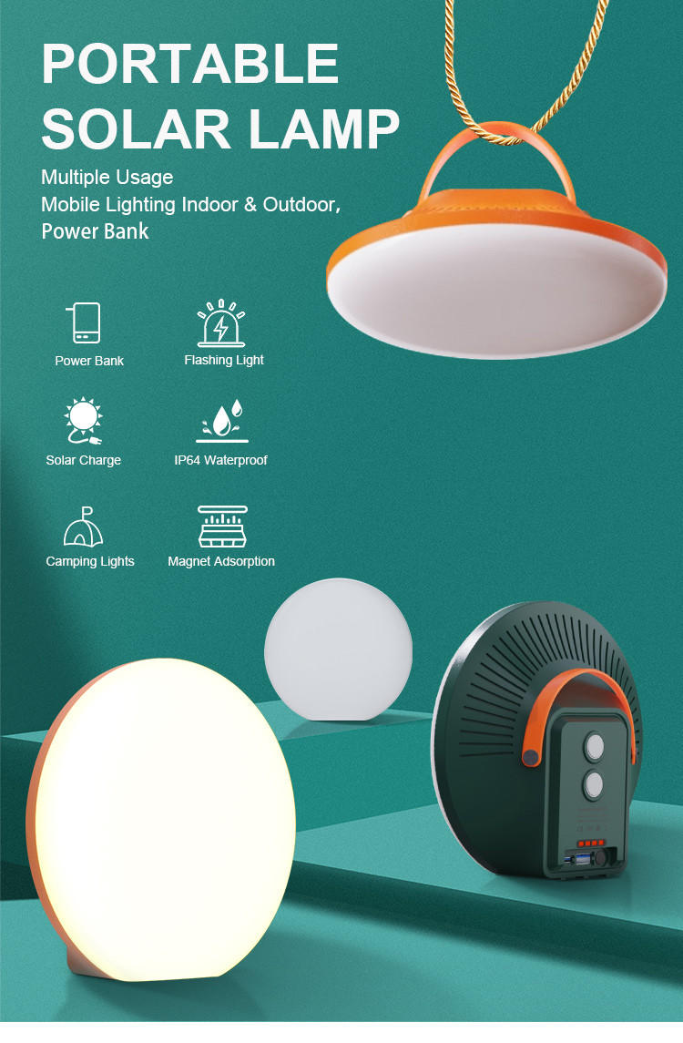 Magnet Adsorption Solar Camping Lights Waterproof Portable Solar Charging Camping Light